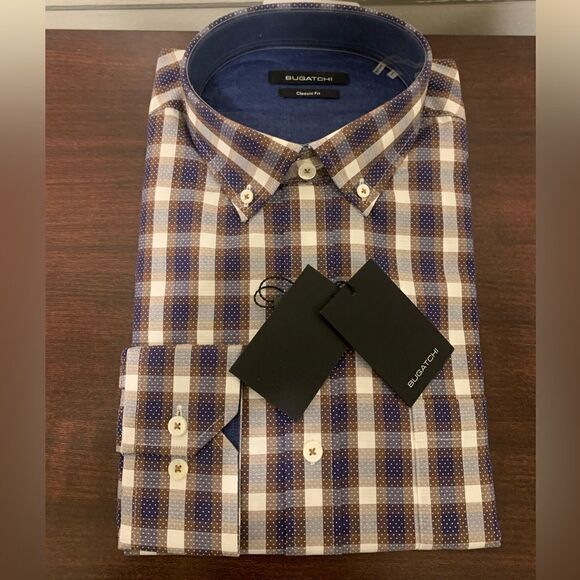 Bugatchi Plaid print classic fit premium soft cotton shirt, size M and L, NWT - Picture 4 of 8